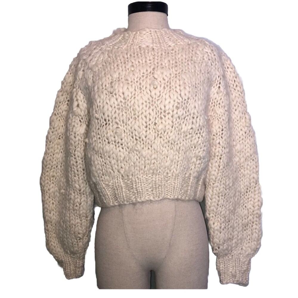 Michael Simon New York White Cropped Knit Sweater Medium Cozy Pullover Top
